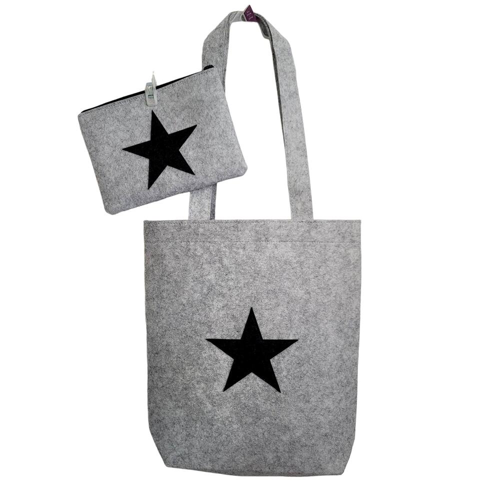 NEW Star Felt Shopping Tote and Matching Makeup Bag Set